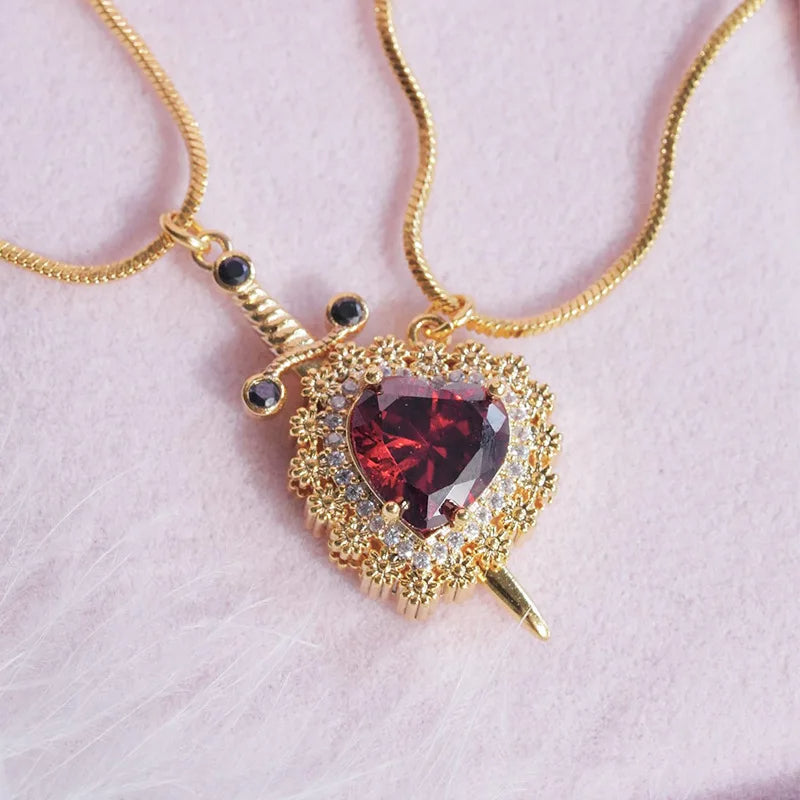 Cadenas Pareja Corazon Con Espada Daga