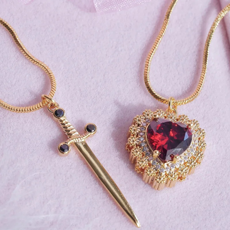 Cadenas Pareja Corazon Con Espada Daga