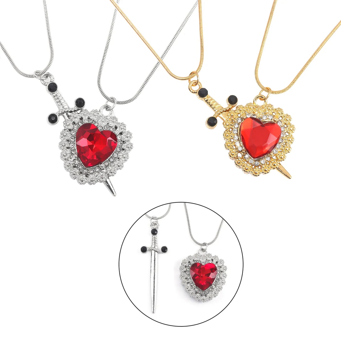Cadenas Pareja Corazon Con Espada Daga